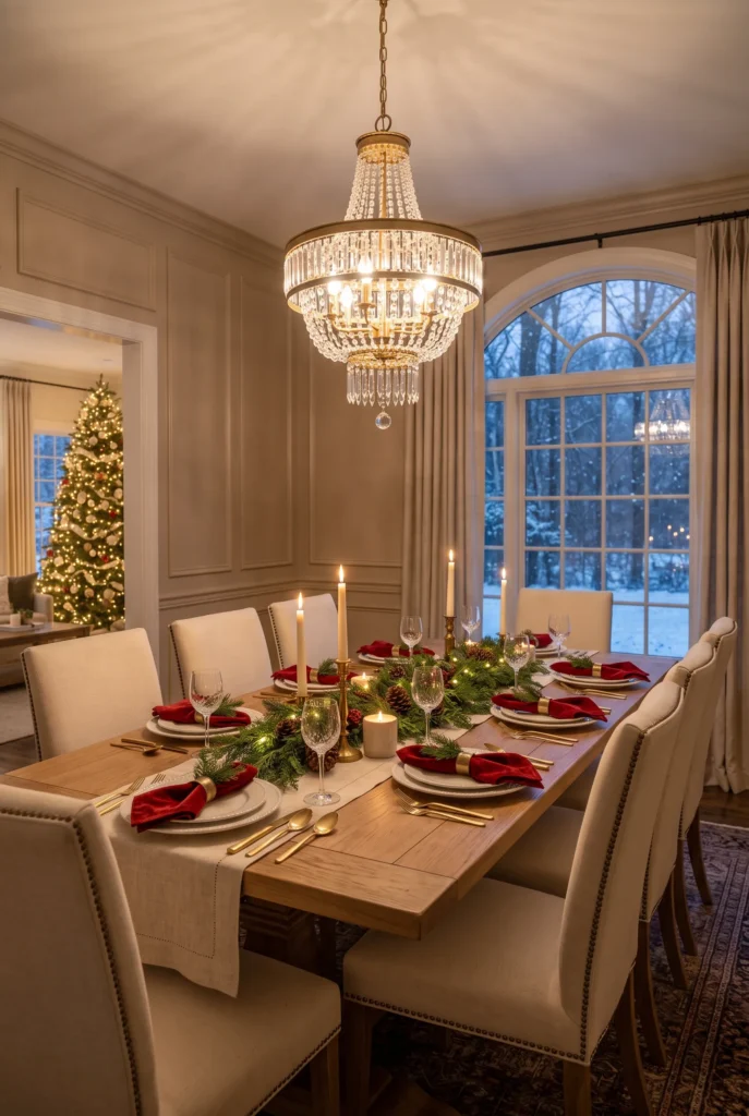 Indoor Christmas wreaths displayed on doors and cabinets