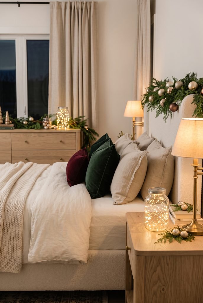 Glass jars filled with warm white Christmas fairy lights